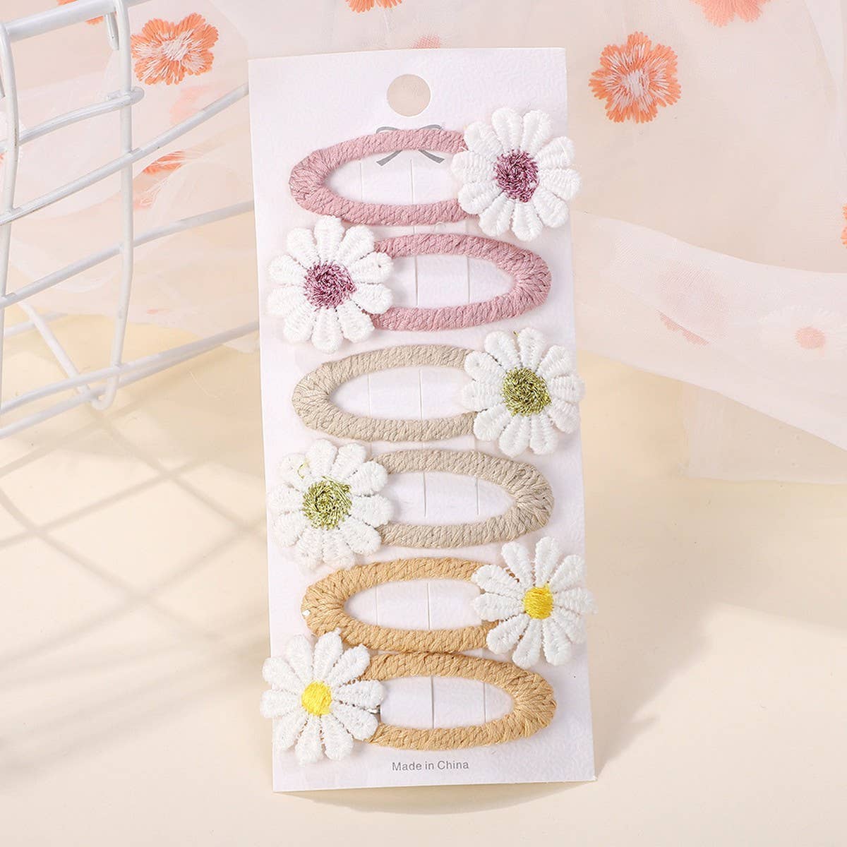 FRESH DAISY HAIR CLIP SET HANDMADE FABRIC CLIPS_CWAHA6712