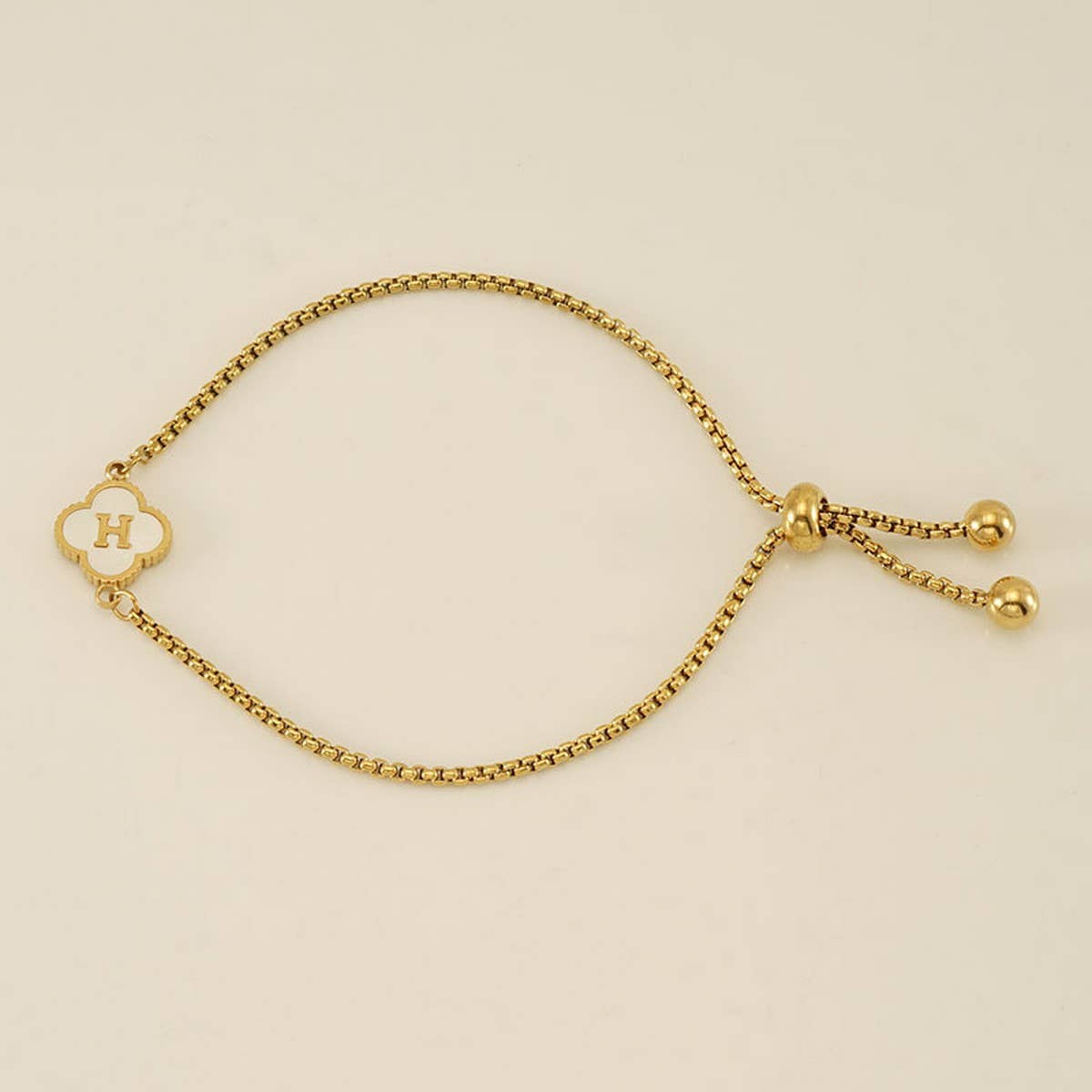 Cwaje1959_Adjustable Four Leaf Clover Letter Shell Bracelet