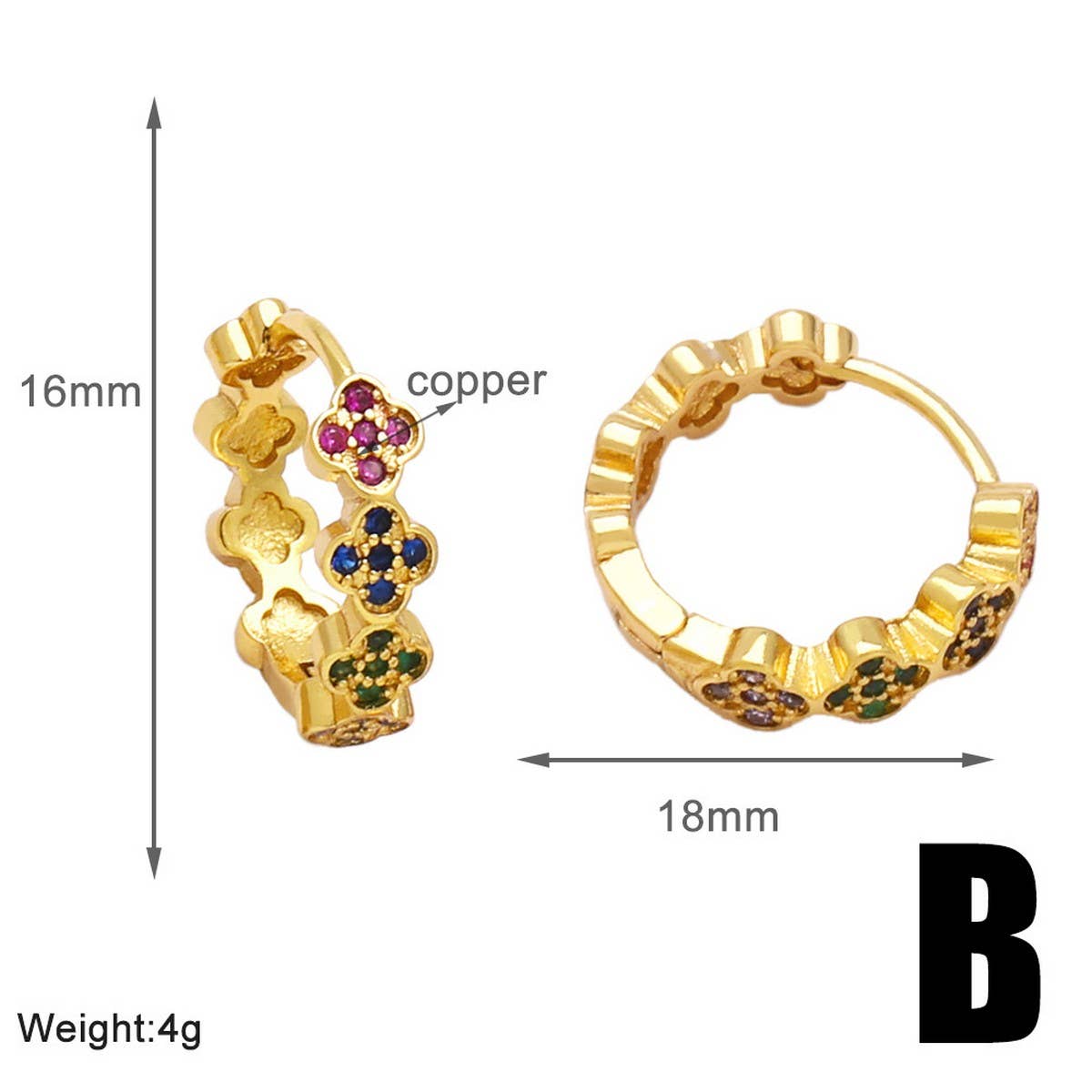 COLORED ZIRCON GOLD PLATED FLOWER EARRINGS_CWAJE0982