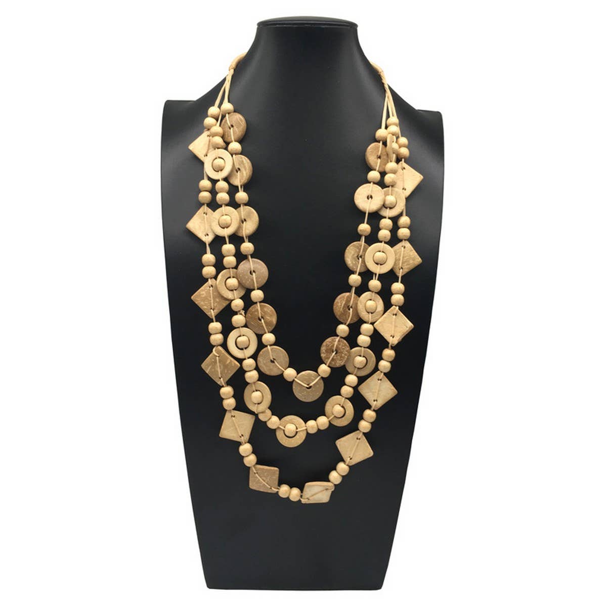 ETHNIC HAND WOVEN COCONUT SHELL WOOD BEAD NECKLACE_CWMM4553