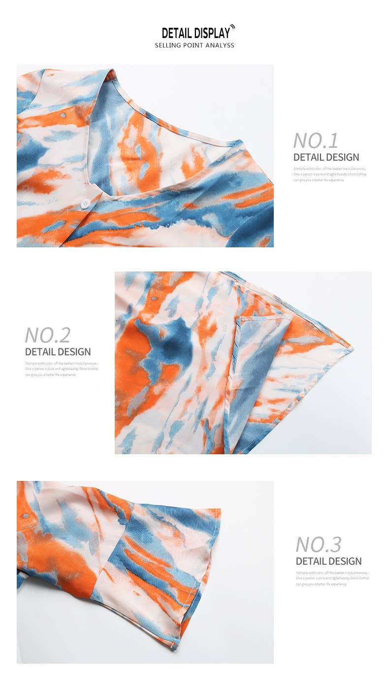 Tie Dye V-Neck Dress With Button Up