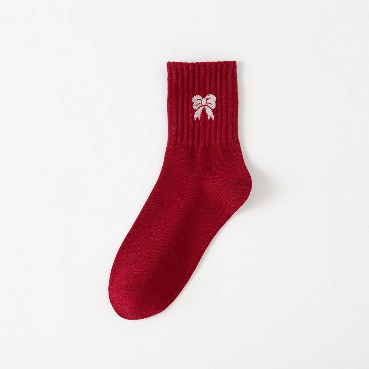 RED BOW COTTON CREW SOCKS FOR WOMEN STRIPED_CWMS1371