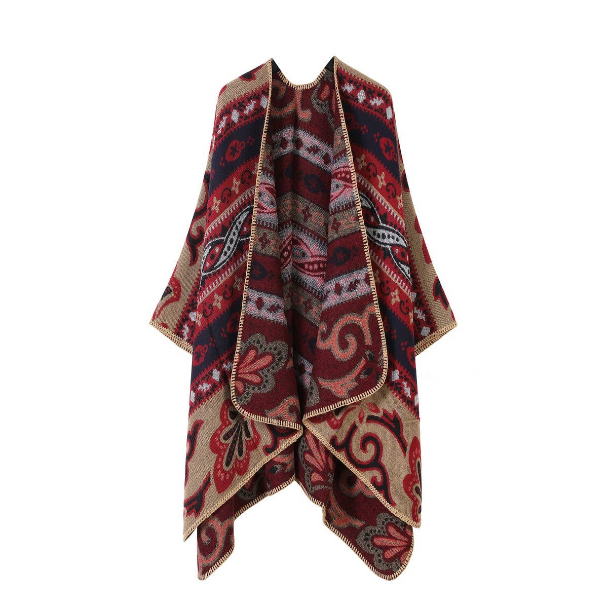 SHAWL FAUX CASHMERE JACQUARD SLIT CAPE SCARF_CWASC2231