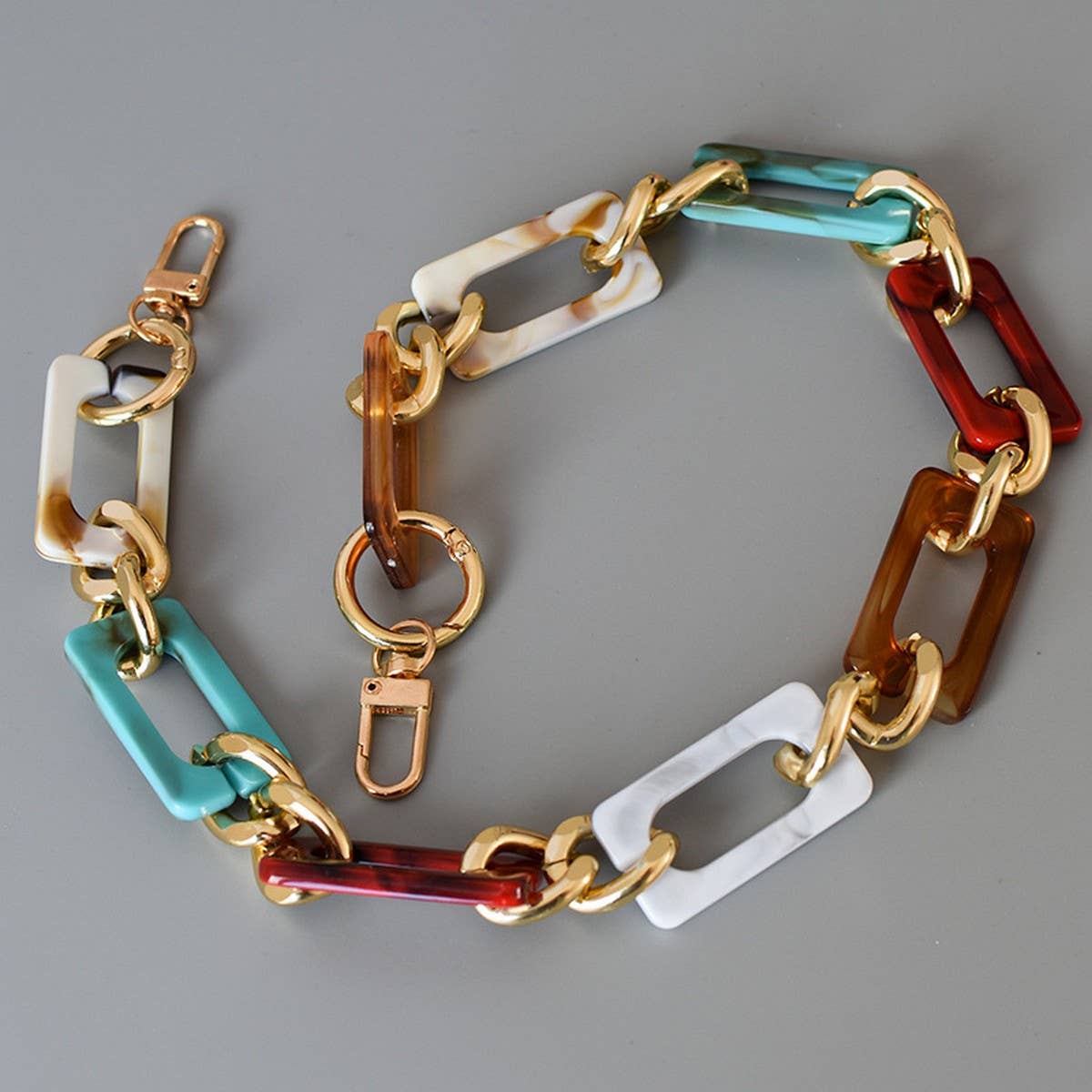 HEART RECTANGLE COLORFUL MIXED ACRYLIC BAG CHAIN_CWMM5061