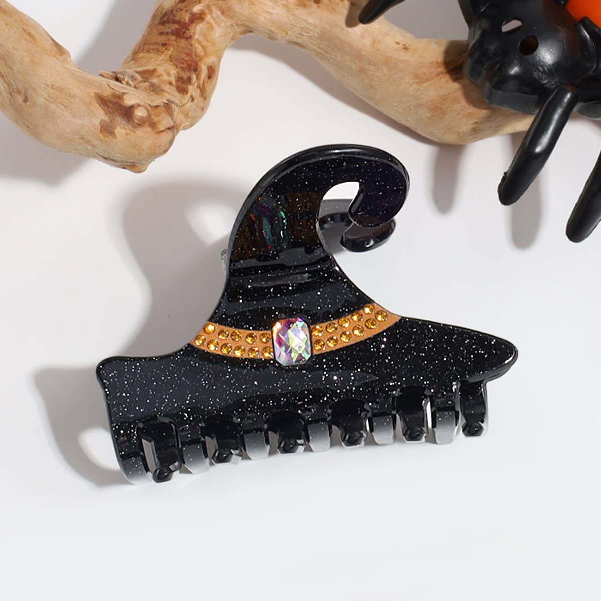 Halloween Acetate Hair Claw?Witch & Bat Design_Cwaha07286