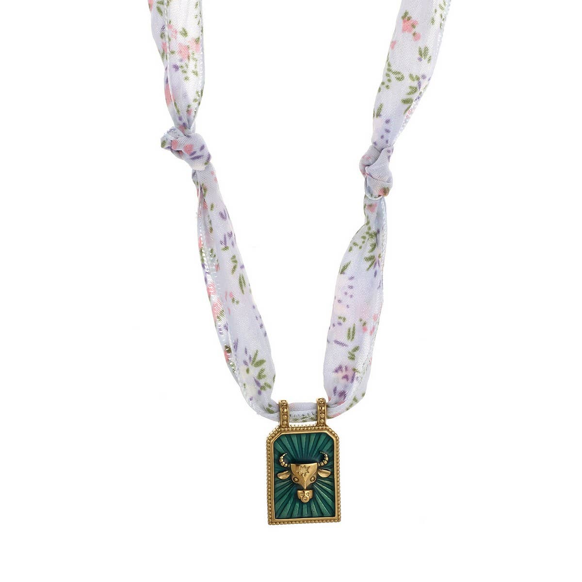 HANDMADE ZODIAC SILK SCARF NECKLACE WITH ENAMEL_CWMM8838
