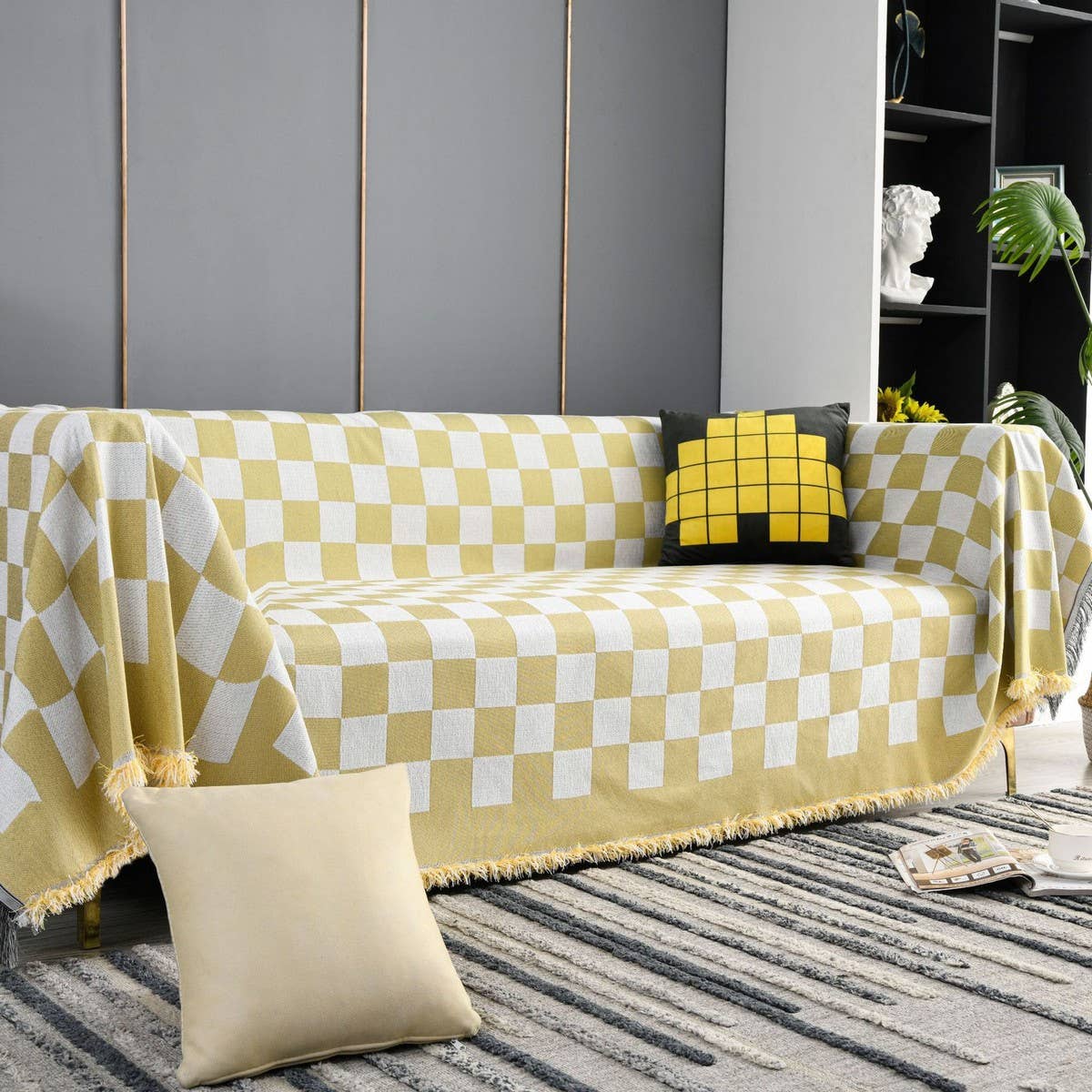 MODERN SIMPLE CHESSBOARD SOFA THROW_CWMM1658