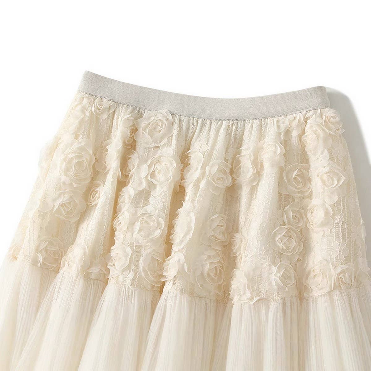 3D FLORAL TULLE HIGH WAIST A LINE MAXI SKIRT_CWBMS0373