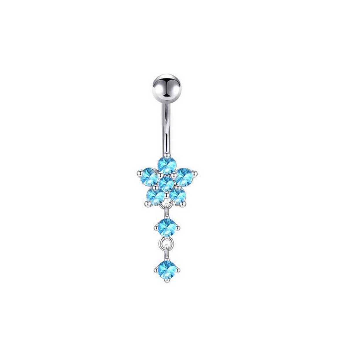 Zircon Flower Belly Ring With Stainless Pendant_Cwmm9239