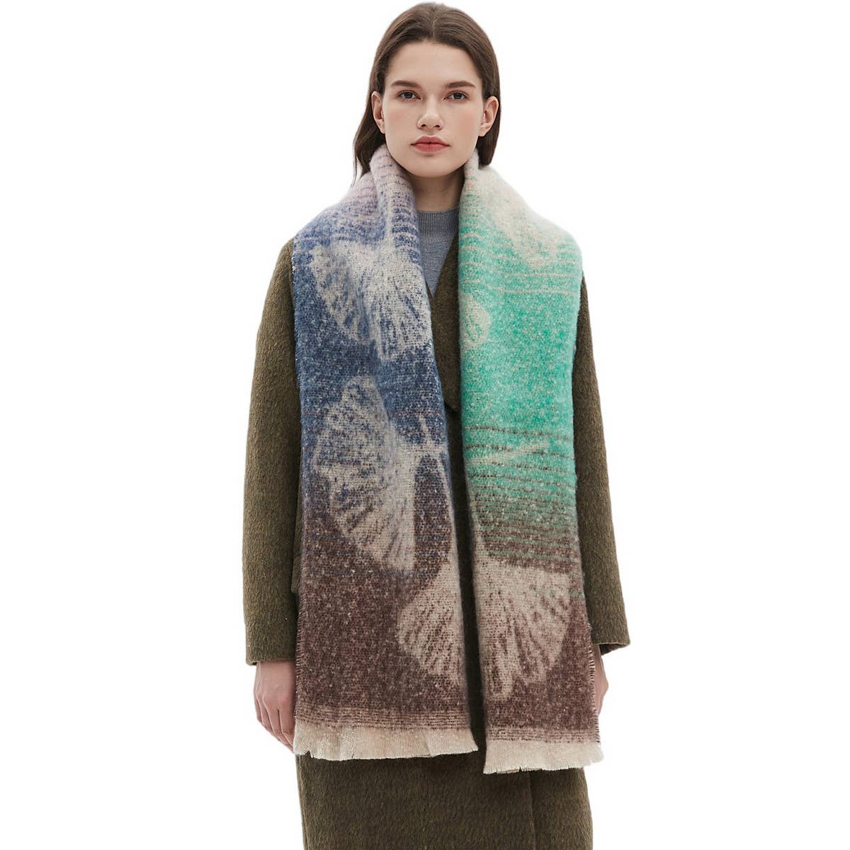 GINKGO JACQUARD SCARF LOOP YARN FRINGE WINTER_CWASC0864