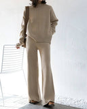 Sweater With Slit And Wide Leg Pants Knit Suit