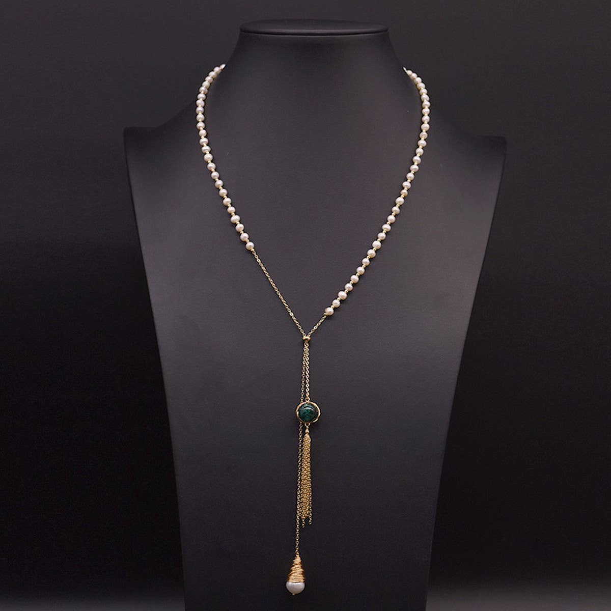 FASHION PEARL GLASS TASSEL PENDANT NECKLACE_CWAJE3910