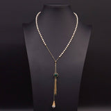 FASHION PEARL GLASS TASSEL PENDANT NECKLACE_CWAJE3910