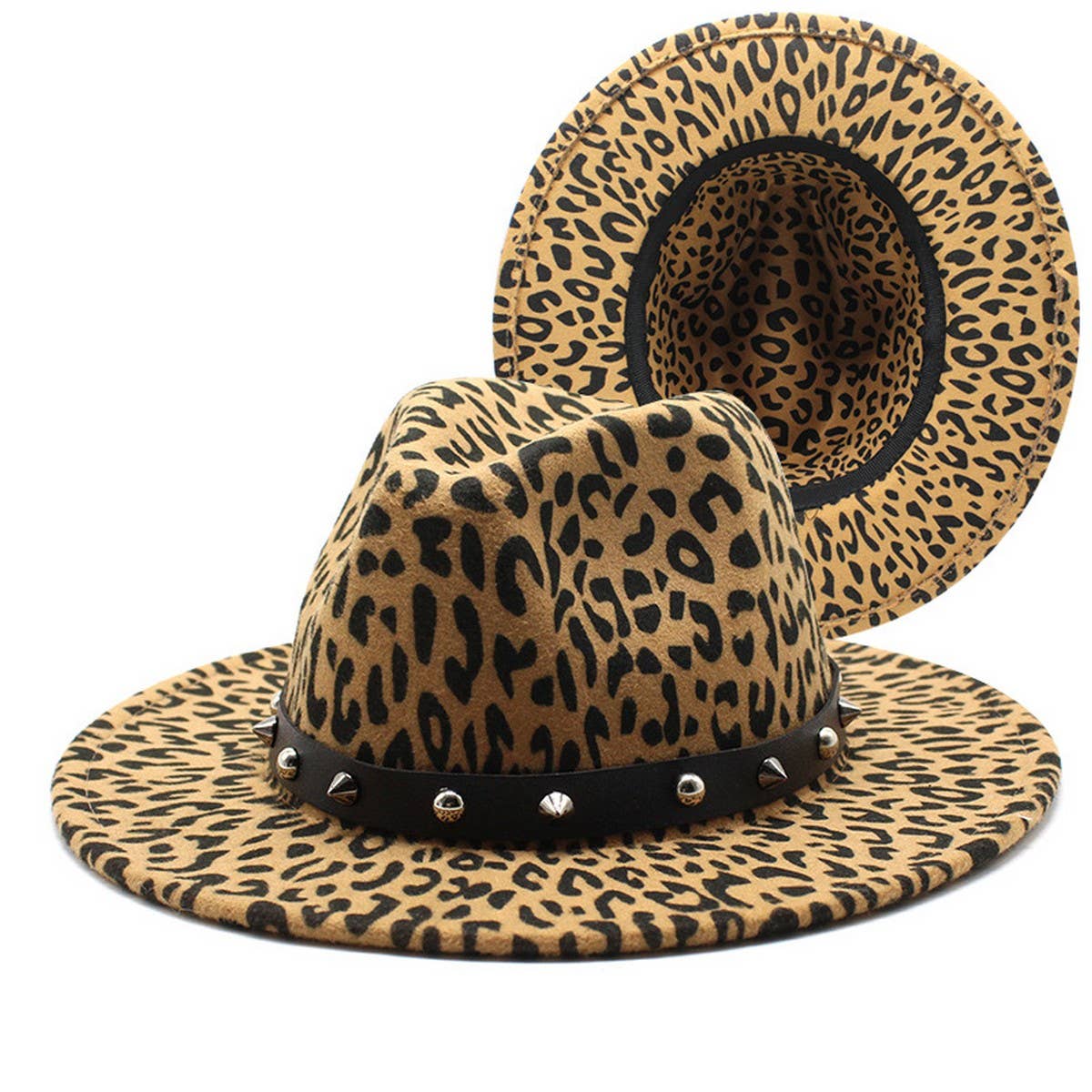 LEOPARD PRINT WOOLEN HAT WIDE BRIM JAZZ HAT_CWAH2534