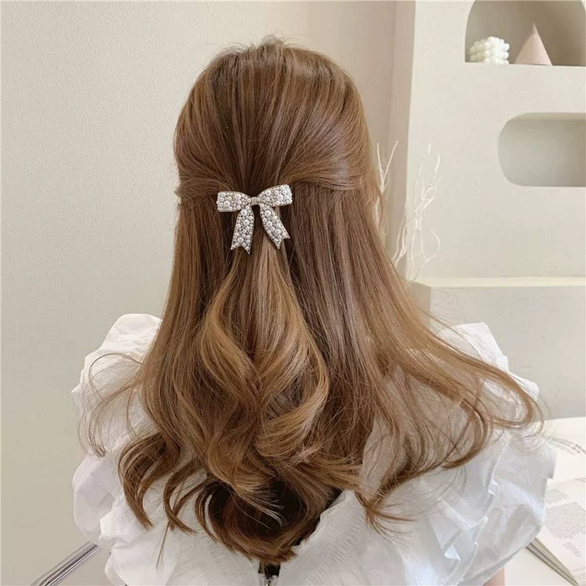 PEARL BOW HAIR CLIP 5 5CM ELEGANT SPRING CLIP_CWAHA4676