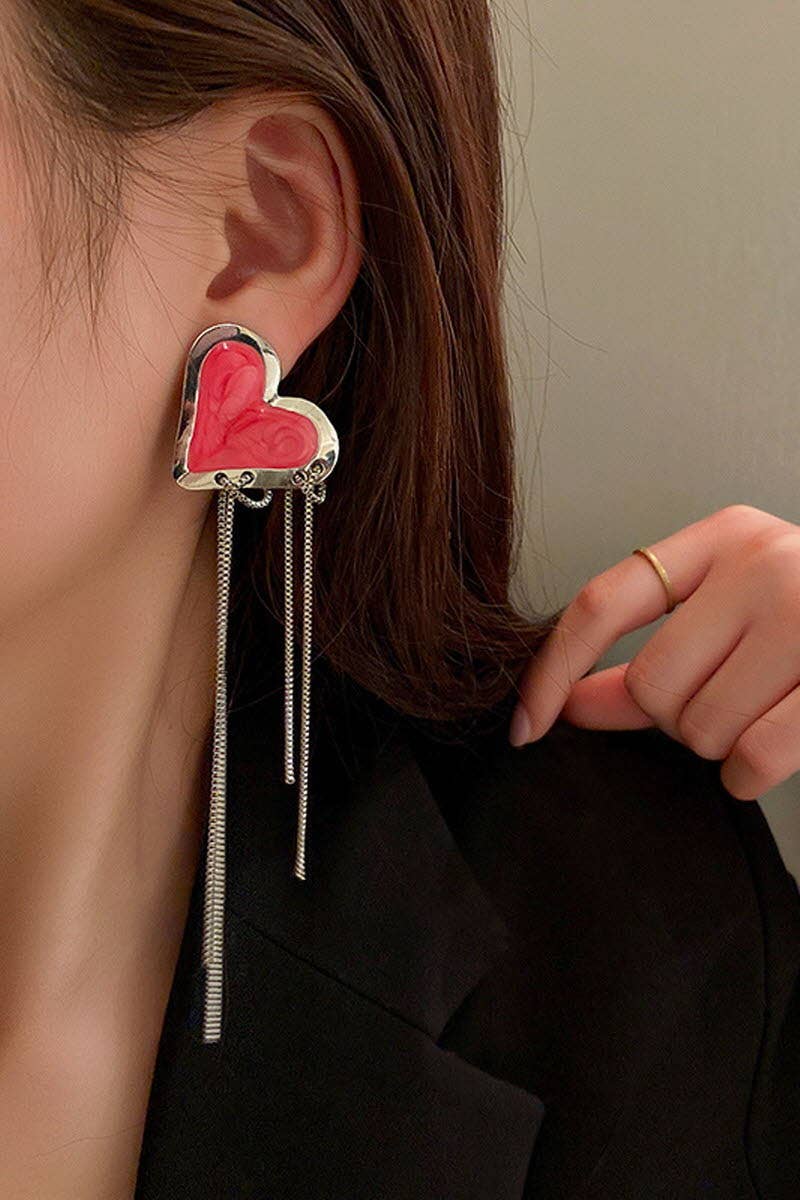 SILVER NEEDLE LOVE CHAIN TASSEL EARRINGS_CWAJE204