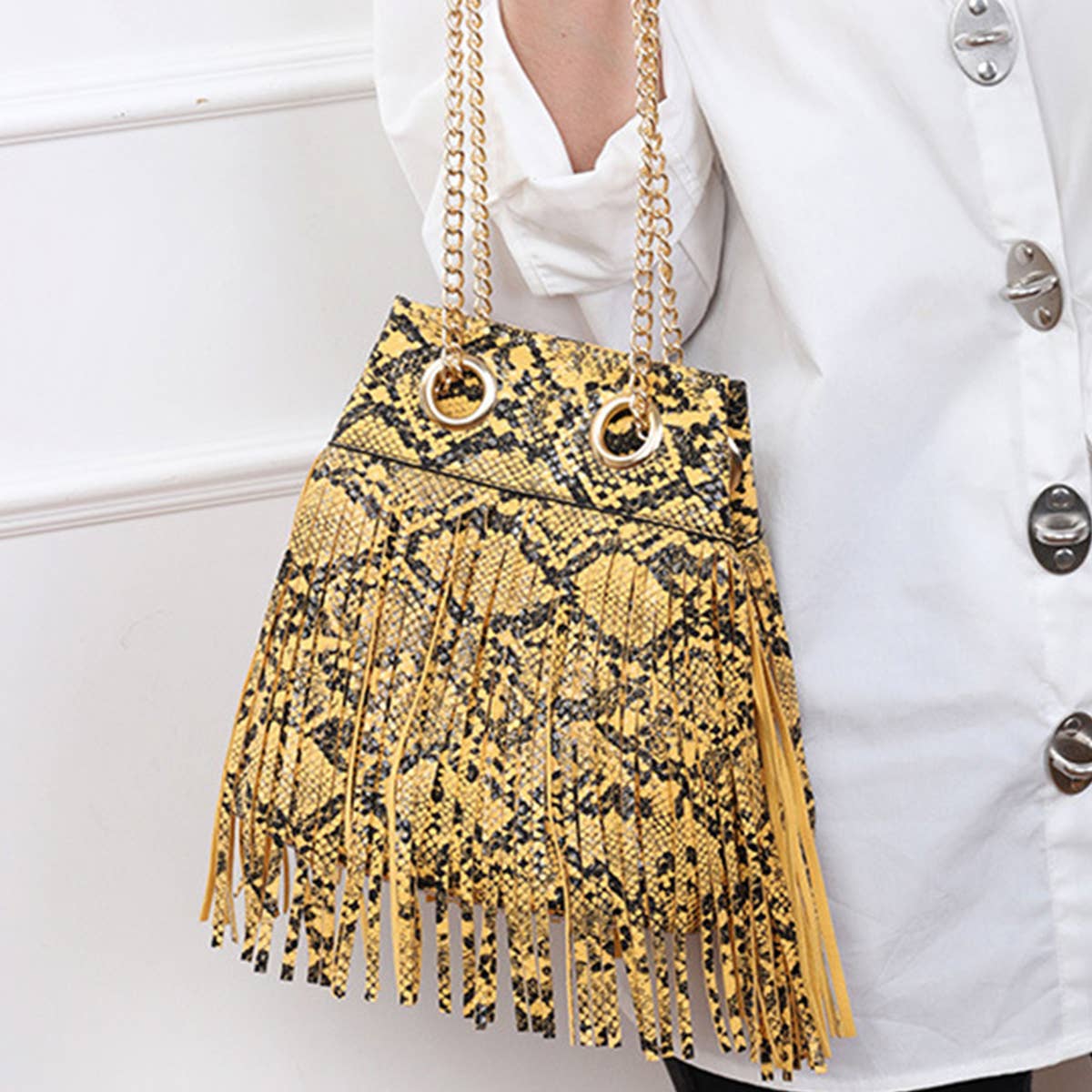 Women Snake  Portable Fringe Bag_Cwab0797
