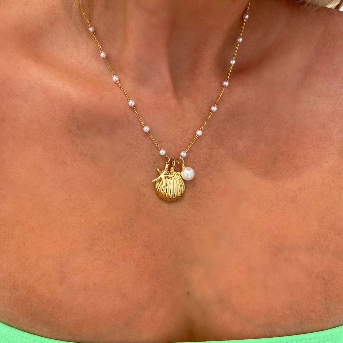 NEW FASHION RETRO SHELL PEARL STYLE NECKLACE_CWMM3833