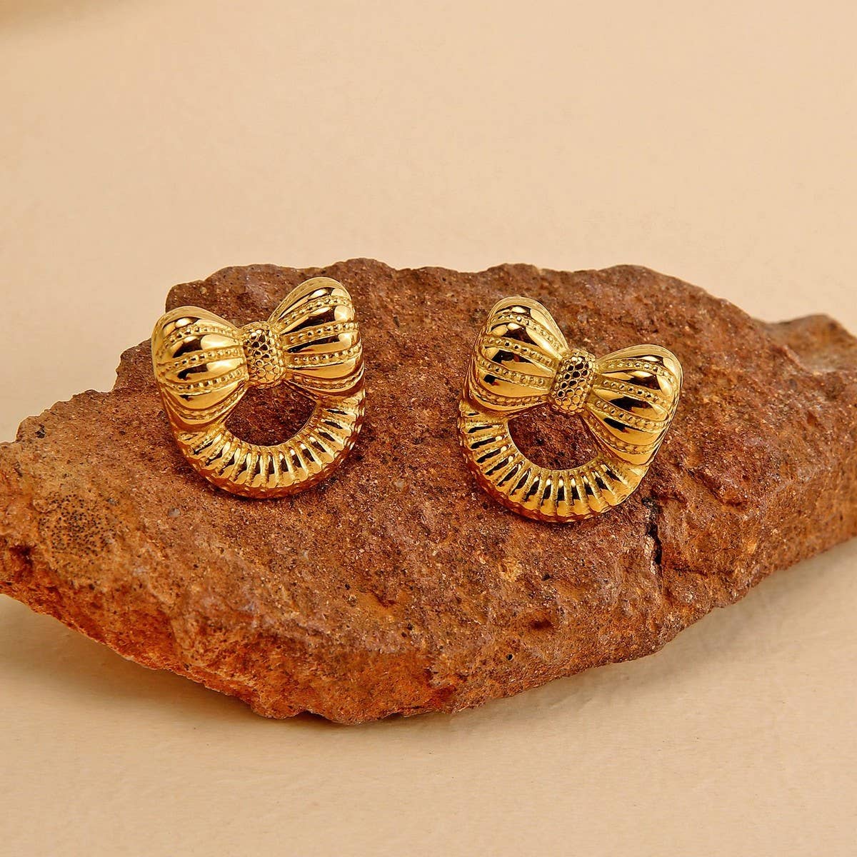 ORIGINAL DESIGN 18K STEEL BOW KNOT EARRINGS_CWMM8922