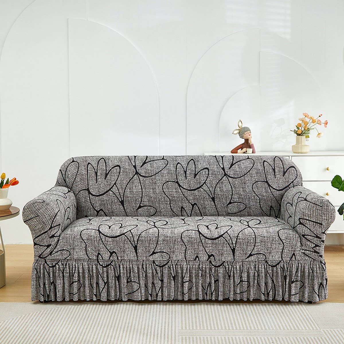 FLORAL SKIRTED SOFA COVER STRETCH FULL FIT_CWMM8323
