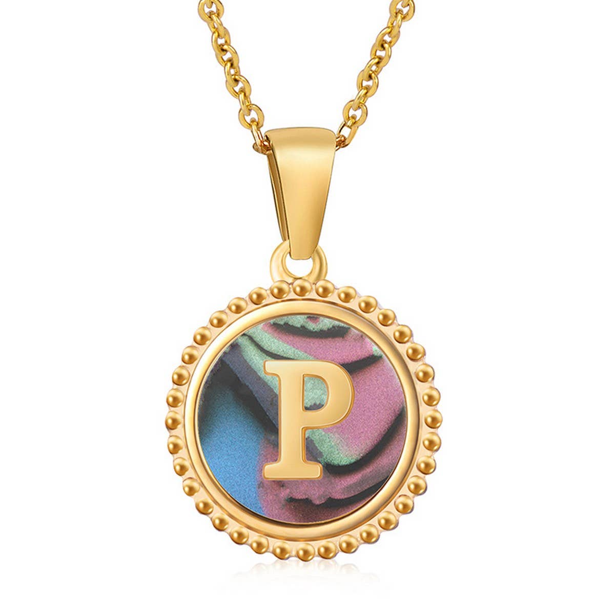 Cwaje1942_Simple Round Colorful Shell Letter Necklace
