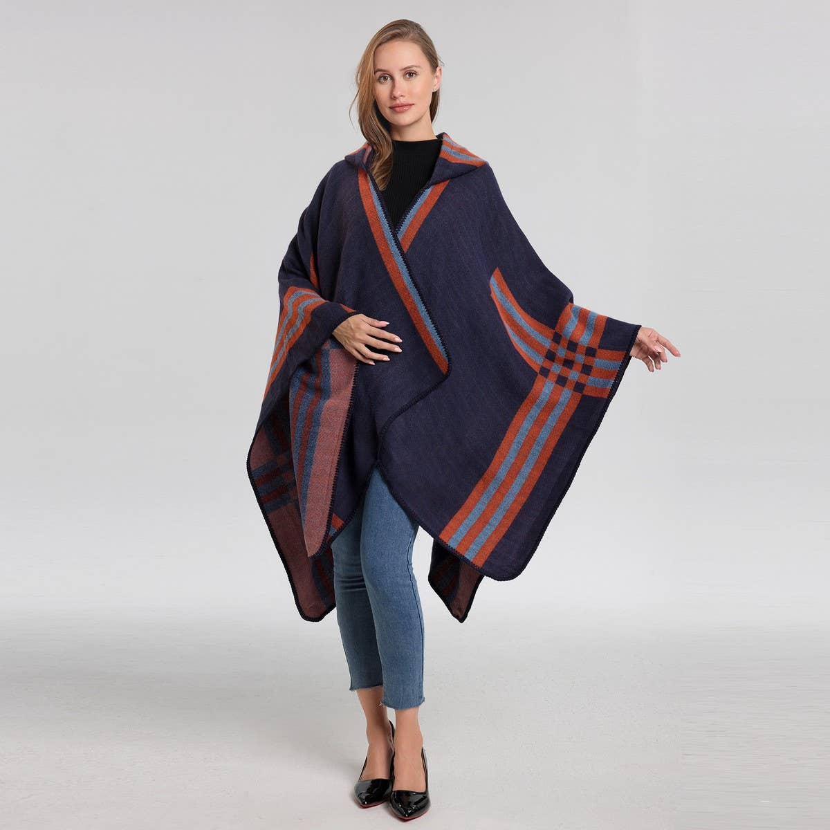 CAPE FASHIONABLE WARM CLOAK KNITTED SLIT SHAWL_CWASC2273