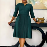 OVERSIZED PLEATED THREE QUARTER SLEEVE DRESS_CWDSD6088