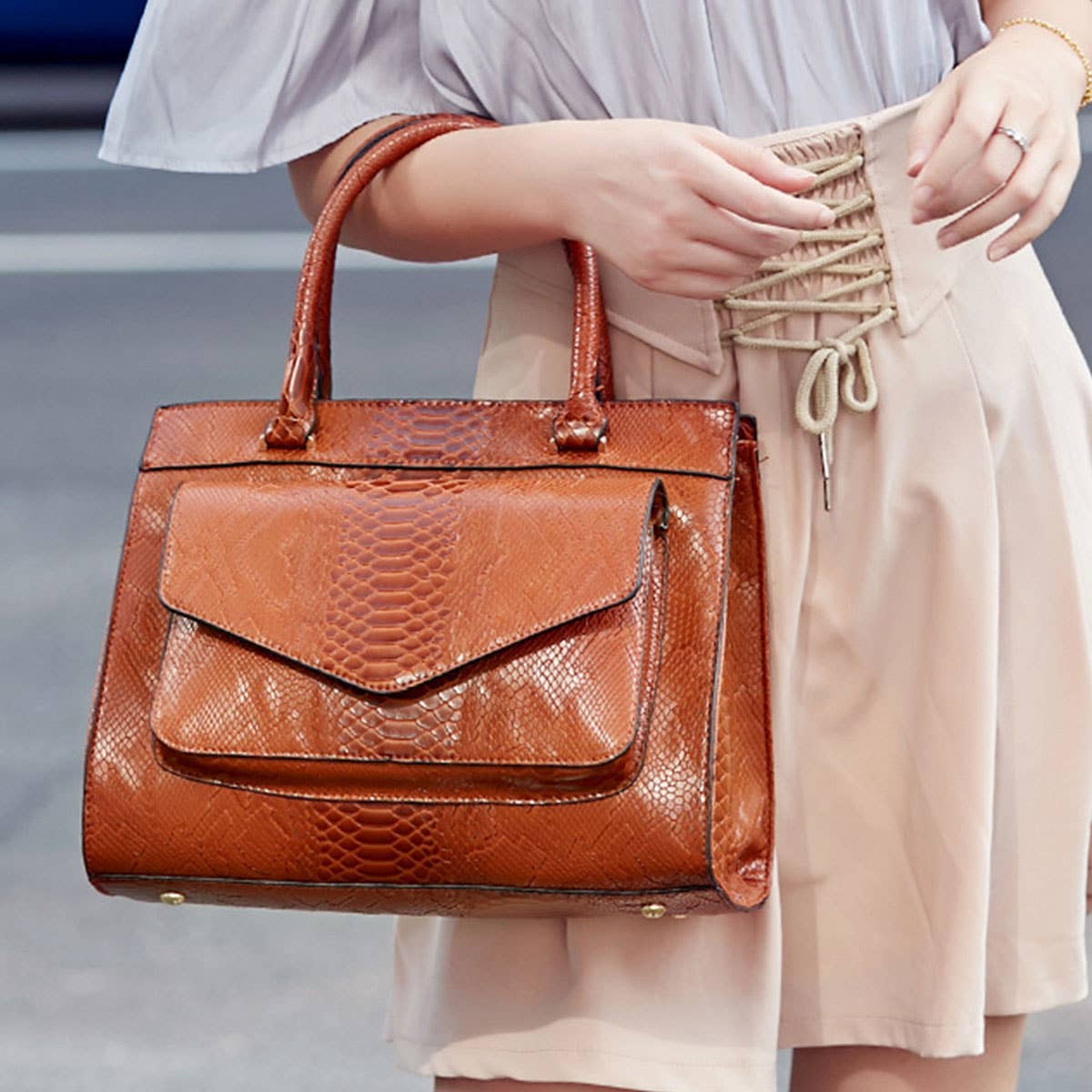 SIMPLE SNAKE PATTERN PORTABLE BIG BAG_CWAB0963