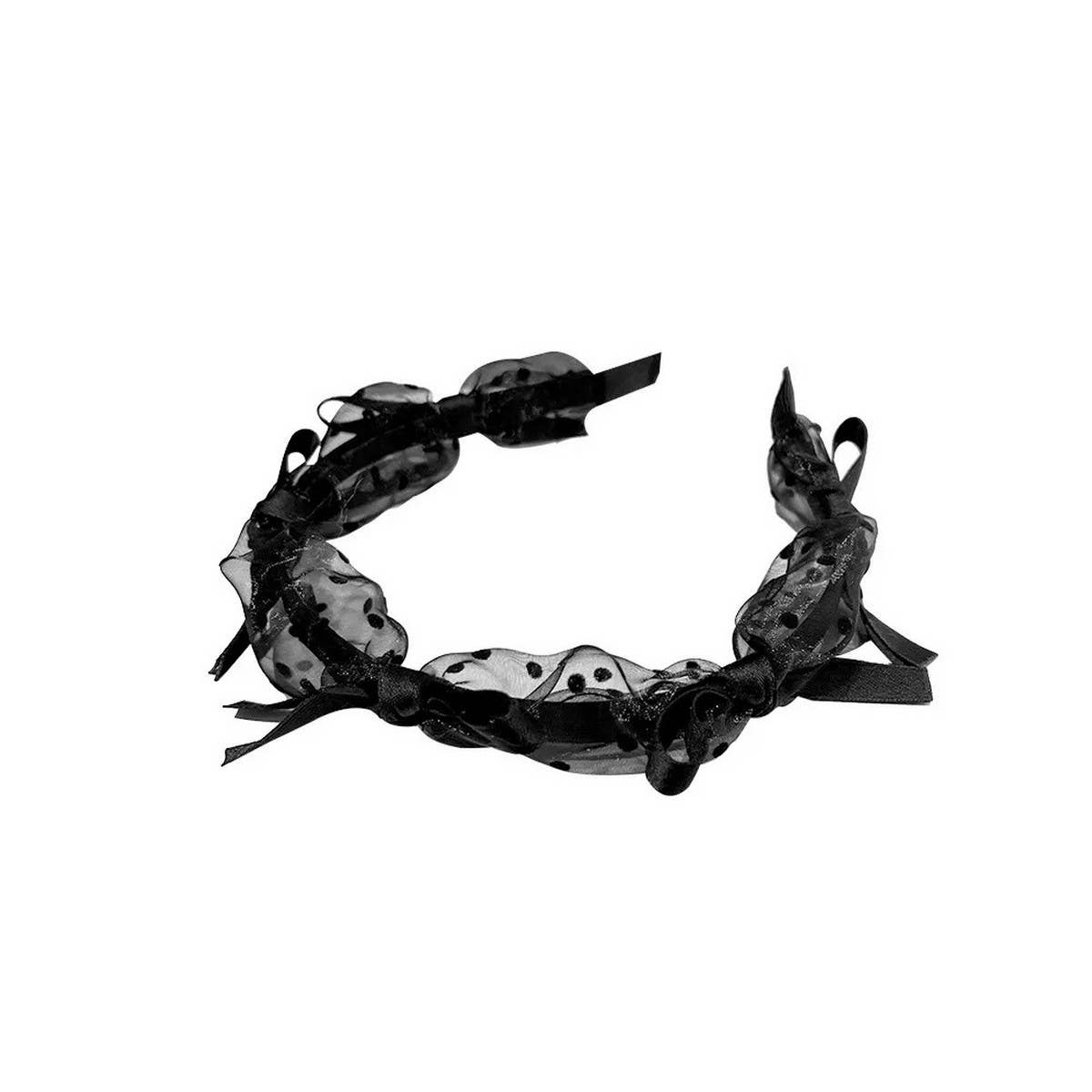 SIMPLE BLACK POLKA DOT BOW LACE HEADBAND_CWAHA1705