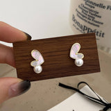 Valentines Day Simple Heart Shell Pearl Earrings