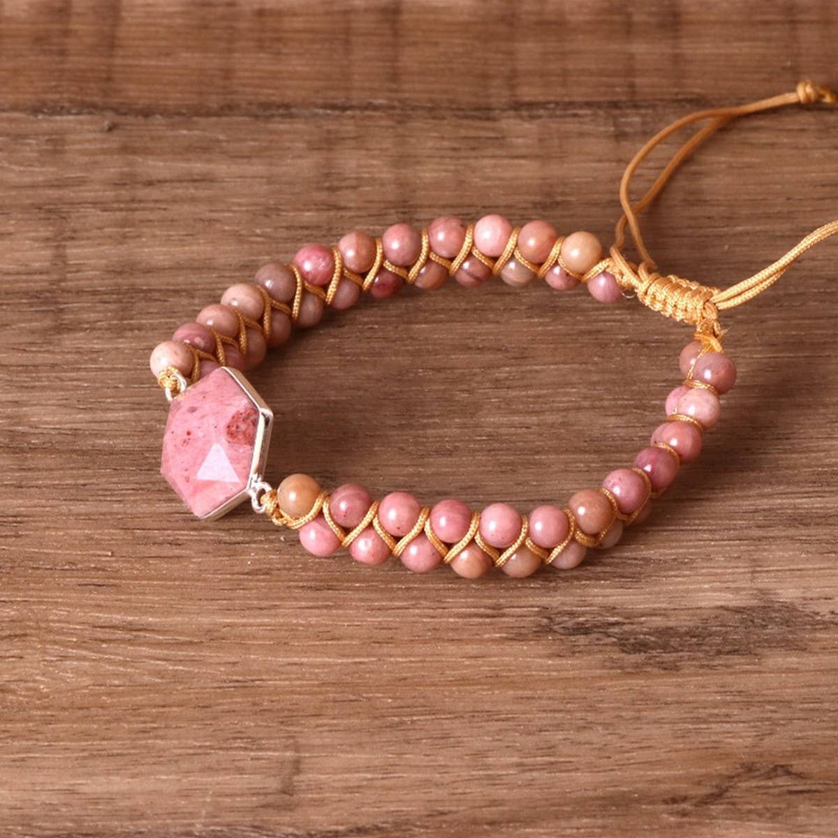 HEXAGONAL RHODONITE BRAIDED BRAIDED BRACELET_CWAJE3955