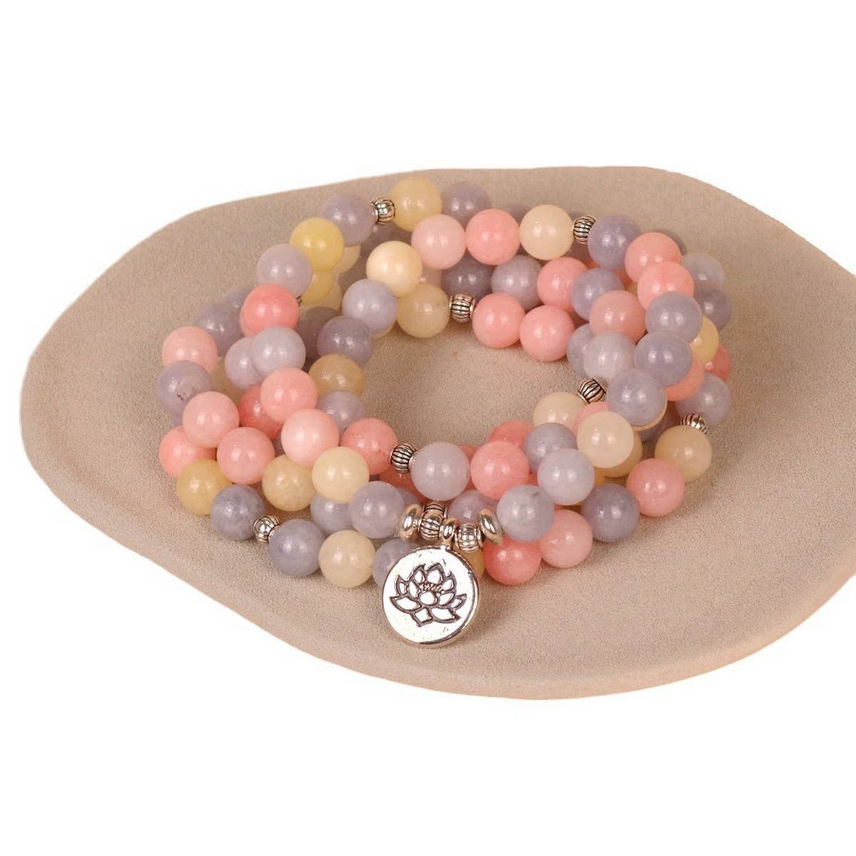 108 LOTUS PENDANT PINK COLOR STONE BEADED BRACELET_CWAJE3948