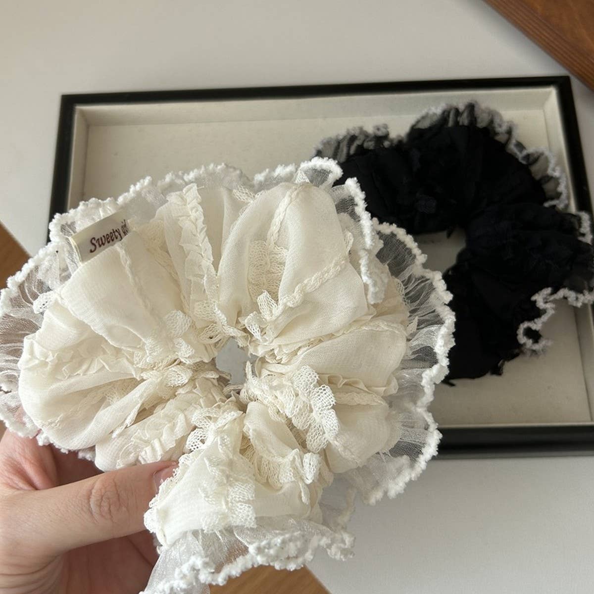 White Atmosphere Large Intestine Hair Scrunchies