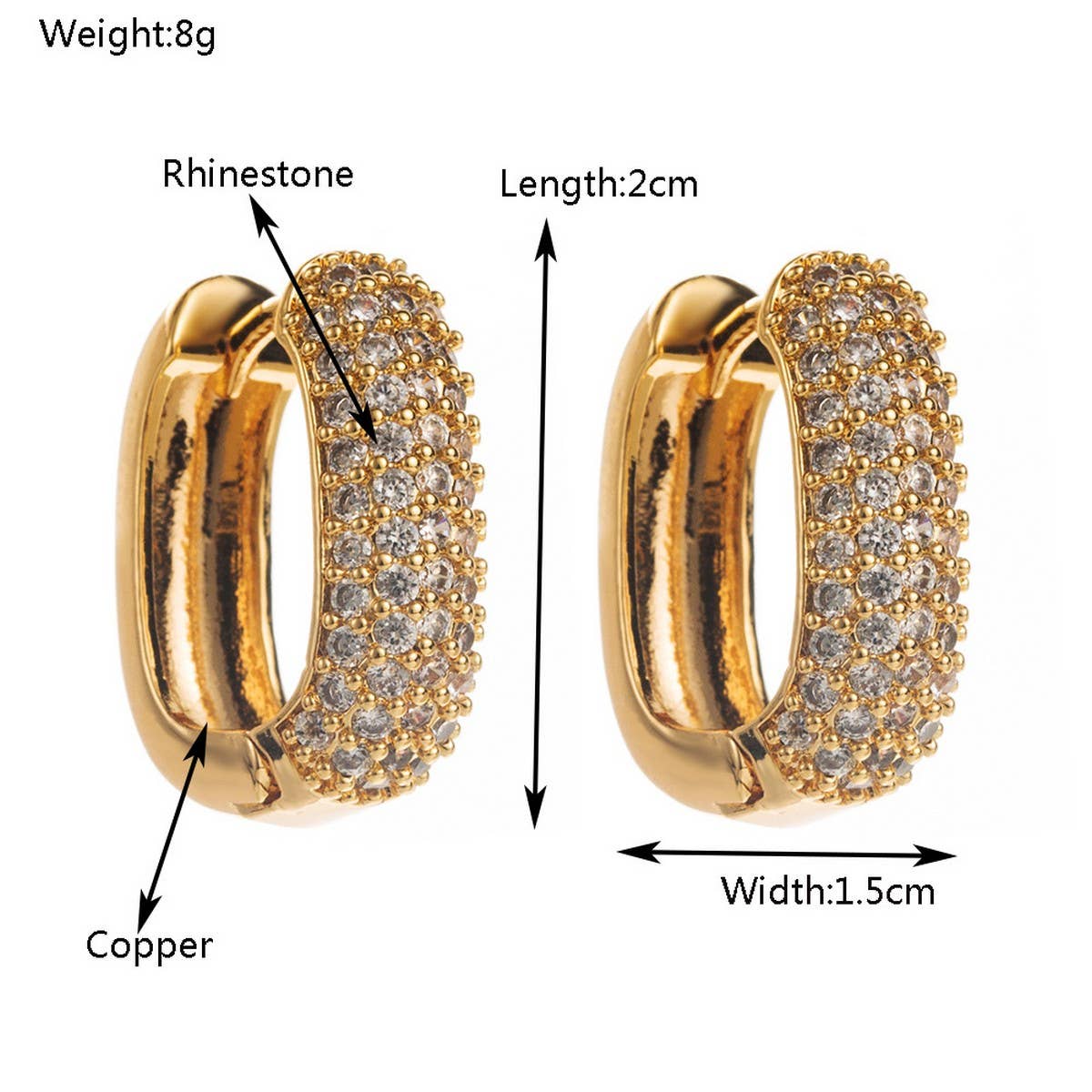 HEART GEOMETRIC CZ STUD EARRINGS GOLD PLATED BRASS_CWMM8516
