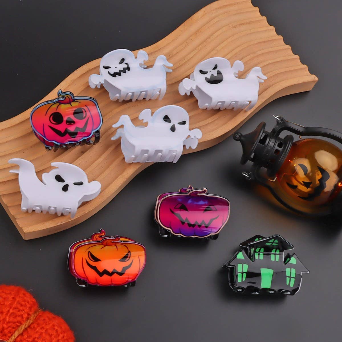 PUMPKINS GHOSTS HAUNTED HOUSE HALLOWEEN HAIR CLAW CLIPS