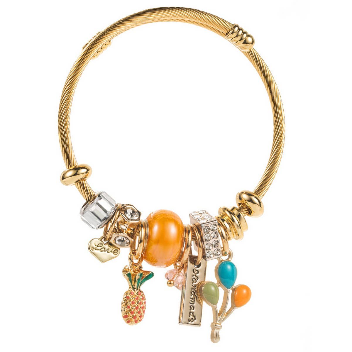 GOLD STAINLESS STEEL BRACELET WITH PINEAPPLEBALLOON_CWMM8586