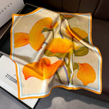 SILK RIBBON SCARF ORANGE FLORAL LONG NECK WRAP_CWASC0550