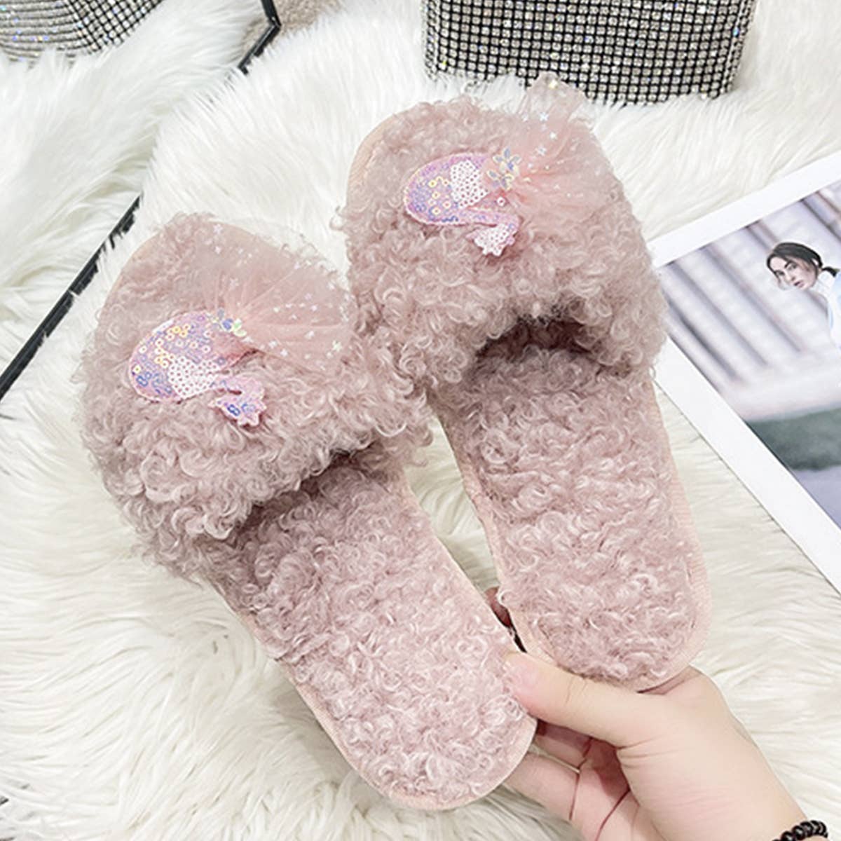 HOMEN LEISURE ROLL PLUSH OPEN TOED SLIPPERS_CWSHS0366