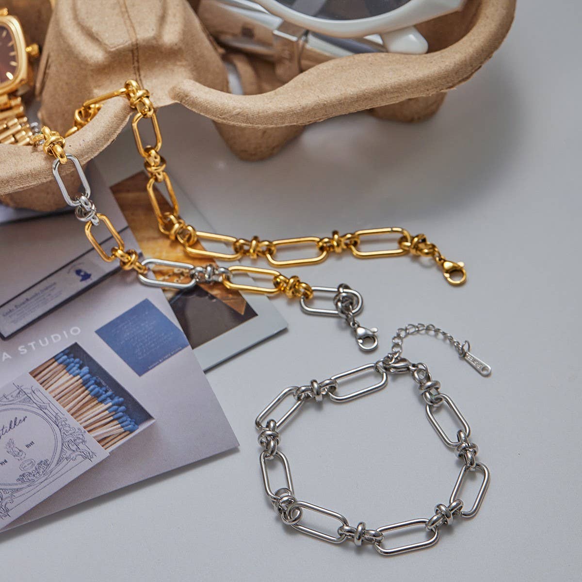 18K GOLD SILVER TWO TONE CROSS CHAIN BRACELET_CWAJE4737