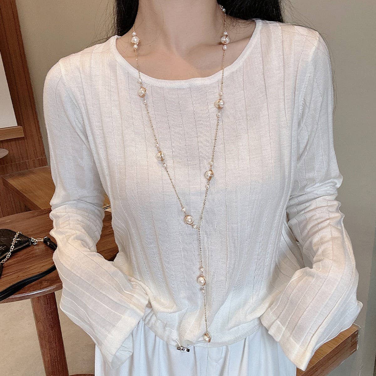 Womens All-Match High-End Pearl Sweater Necklace