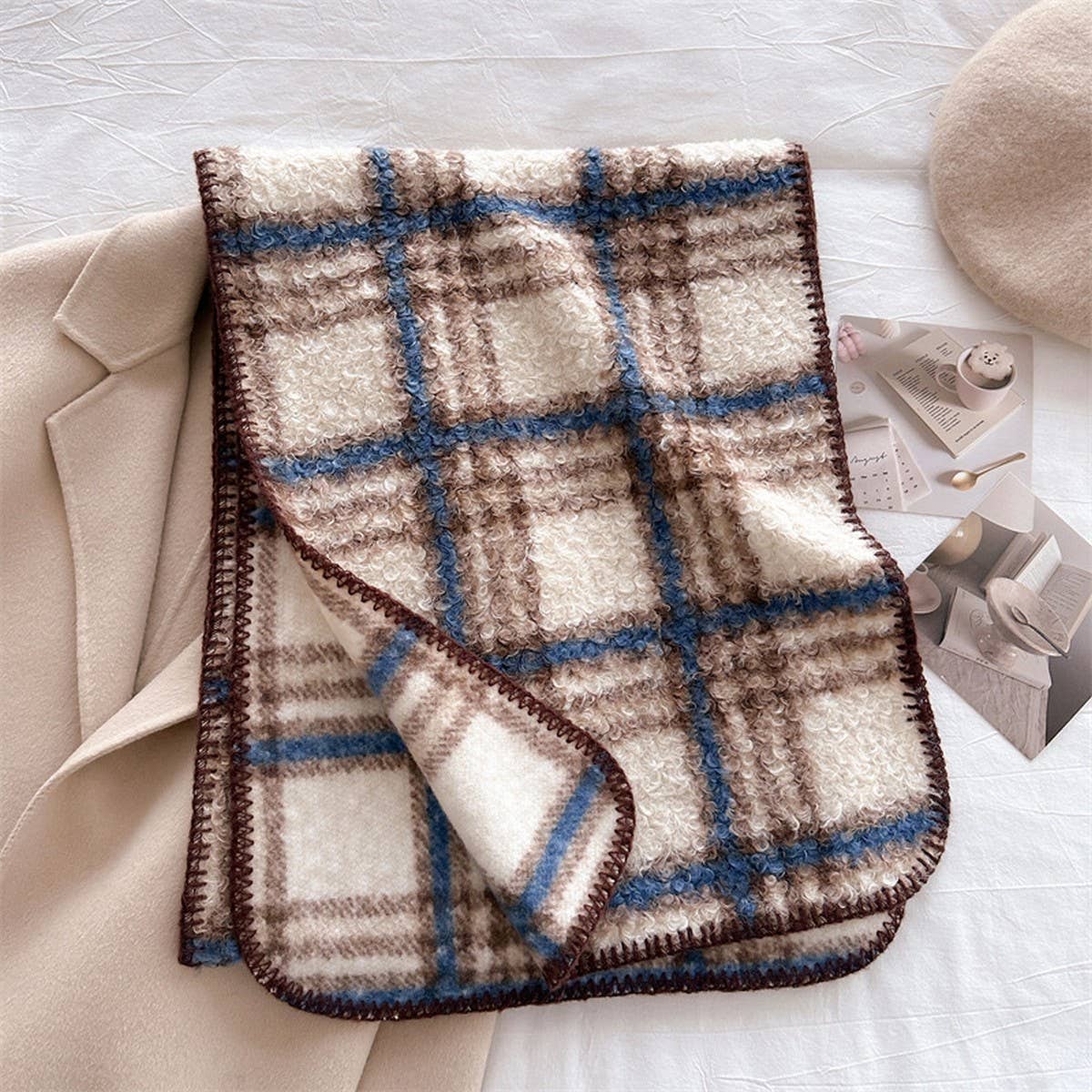 Vintage Tartan Wrap Scarf With Soft Texture_Cwasc2751