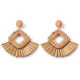 Hand-Woven Geometric Rattan Raffia Earrings