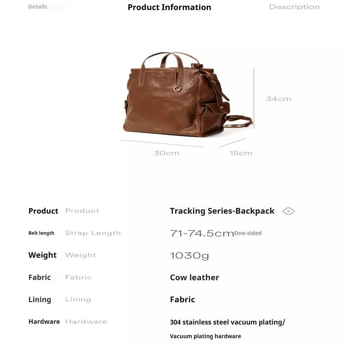 Vegetable Tanned Backpack Unisex Retro Style_Cwab5331