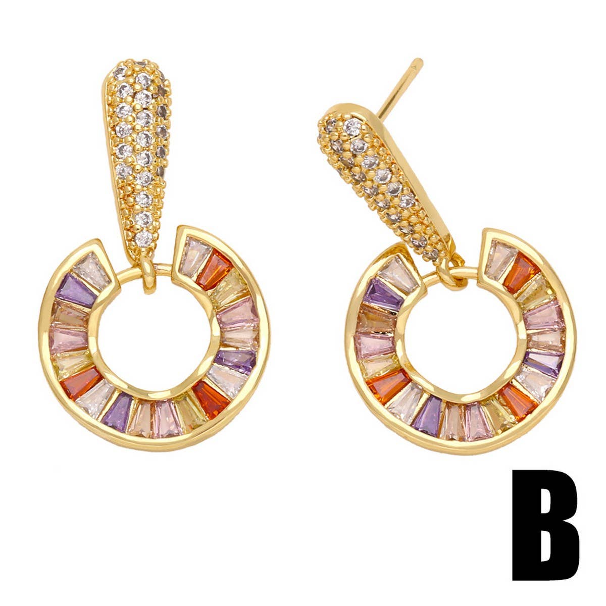 COLORED ZIRCON HEART RETRO ROUND EARRINGS_CWAJE1005