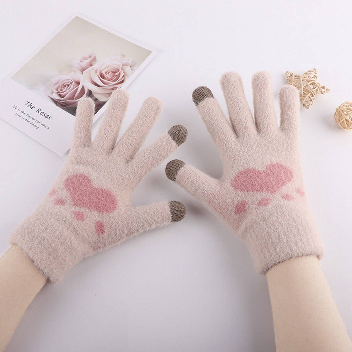 Winter Cute Cat Claw Plush Touch Screen Gloves_Cwag0231