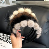 CUTE REAL MINK FUR BALL HEADBAND FUR HEADDRESS_CWMM2529