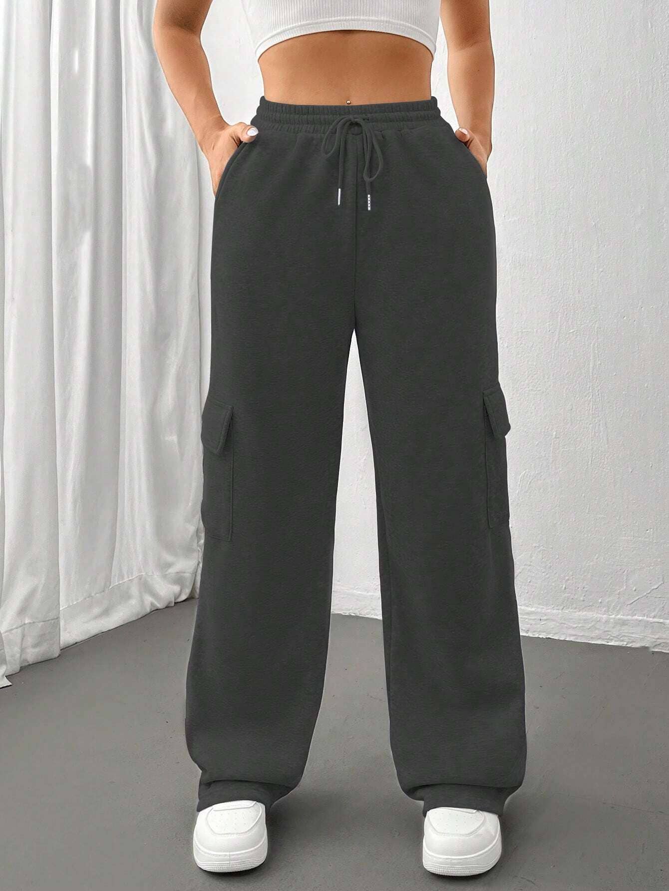 Straight-Leg High-Waisted Solid-Color Sweatpants