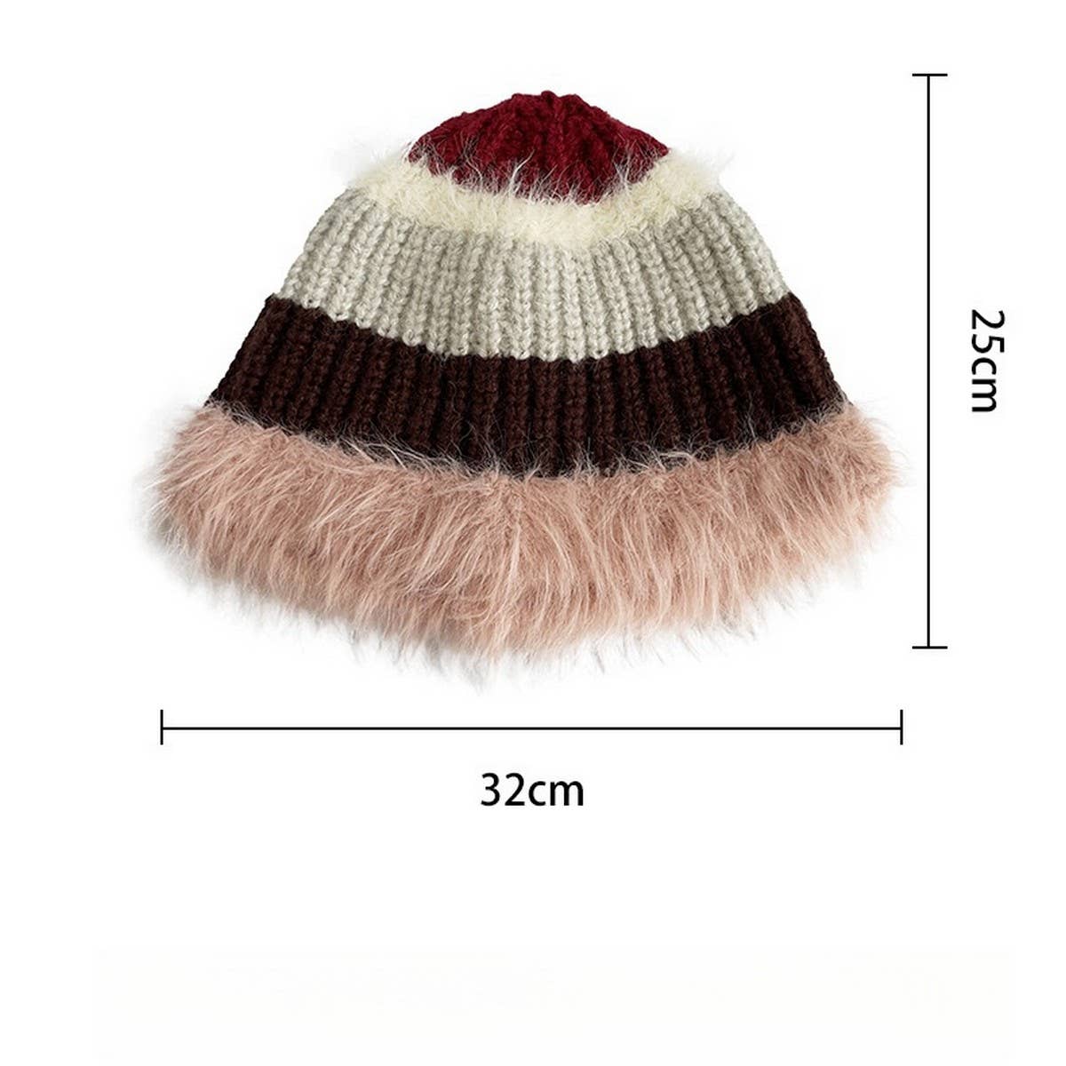 STRIPED COLORBLOCK PLUSH EDGE WOMENS KNITTED HAT_CWAH2062