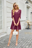 Solid Color Crew-Neck Button Mid-Length Dress