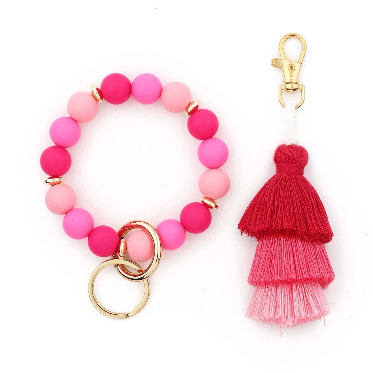 Womens Tassel Silicone Bead Keychain Bracelet_Cwab5029